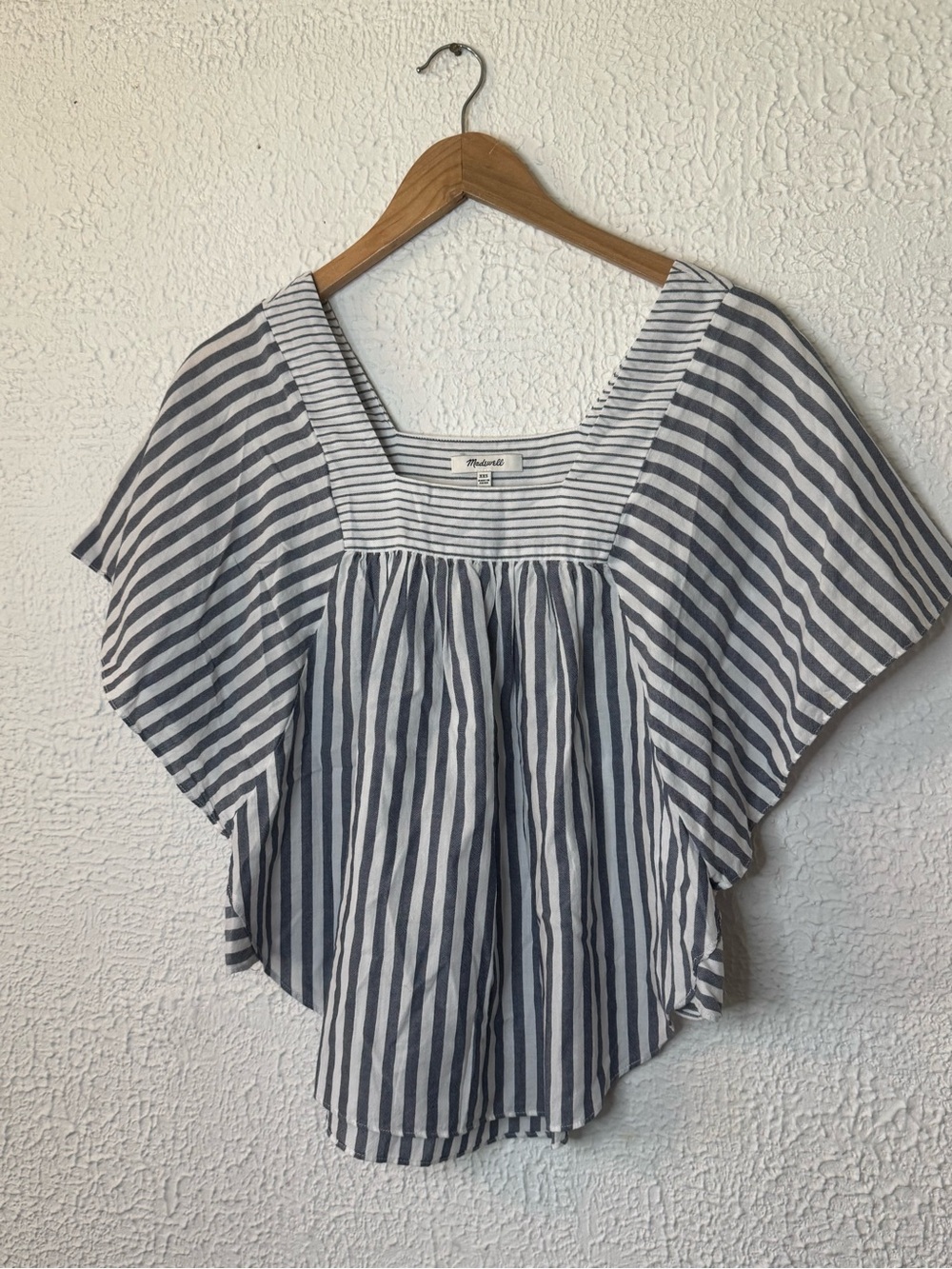Madewell Navy and White Striped Square-Neck Top